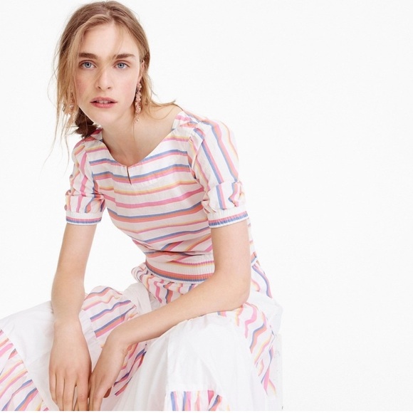 J. Crew Tops - J. Crew Cinched Waist Cropped Sorbet Stripe Cotton Top Size 2P